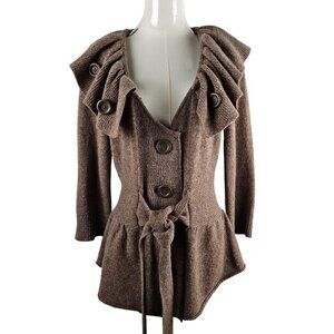 Anthropologie Charlie & Robin Wool Ruffle Collar Sweater Cardigan Button Boho